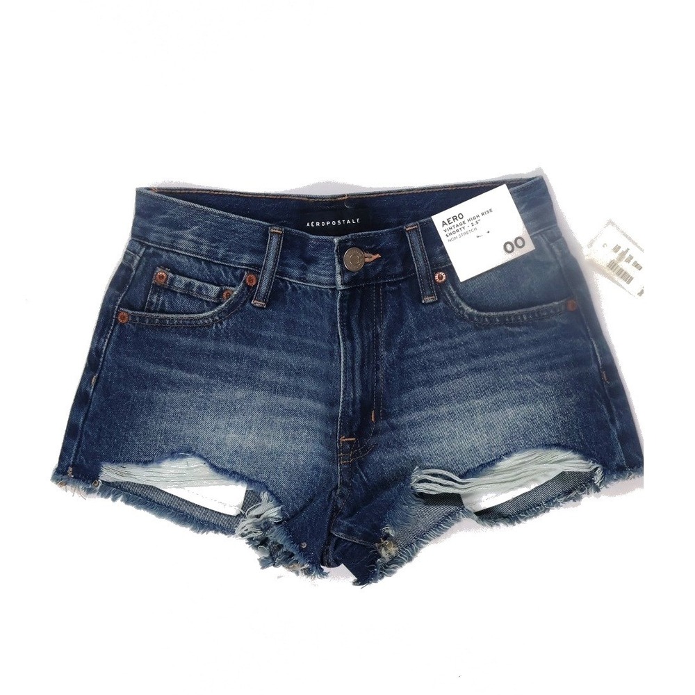 Aeropostale Denim Vintage High Rise Shorty Blue Distressed 00 NWT $54.95